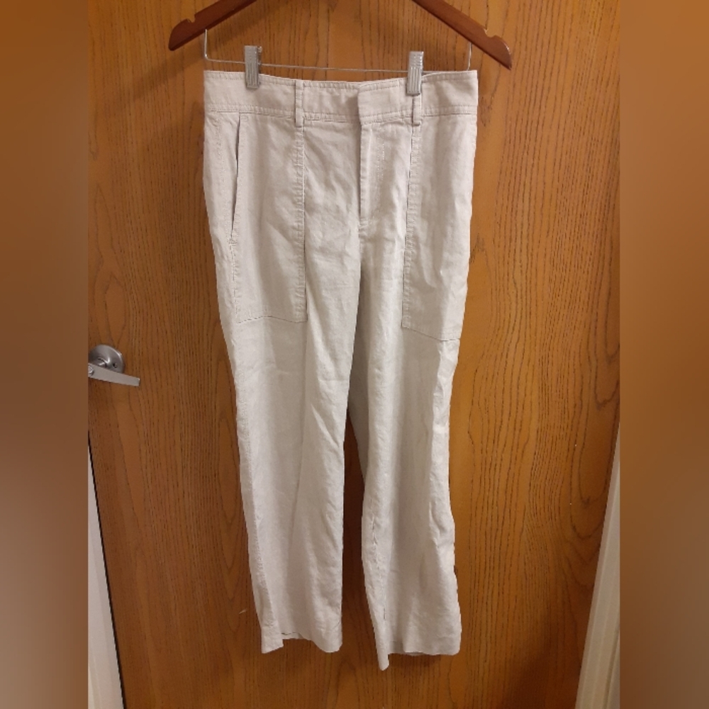 Club Monaco Cream Beige  Linen Blend  Trousers Povkets Women's Size 2 Office